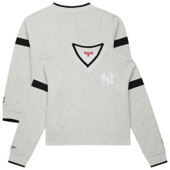 New York Yankees Women's Cooperstown Collection V-Neck Cropped Toggle Sweatshirt Heather Gray