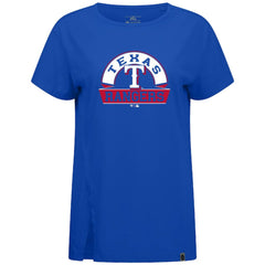 Texas Rangers Levelwear Women's Influx Banner Arch T-Shirt Royal
