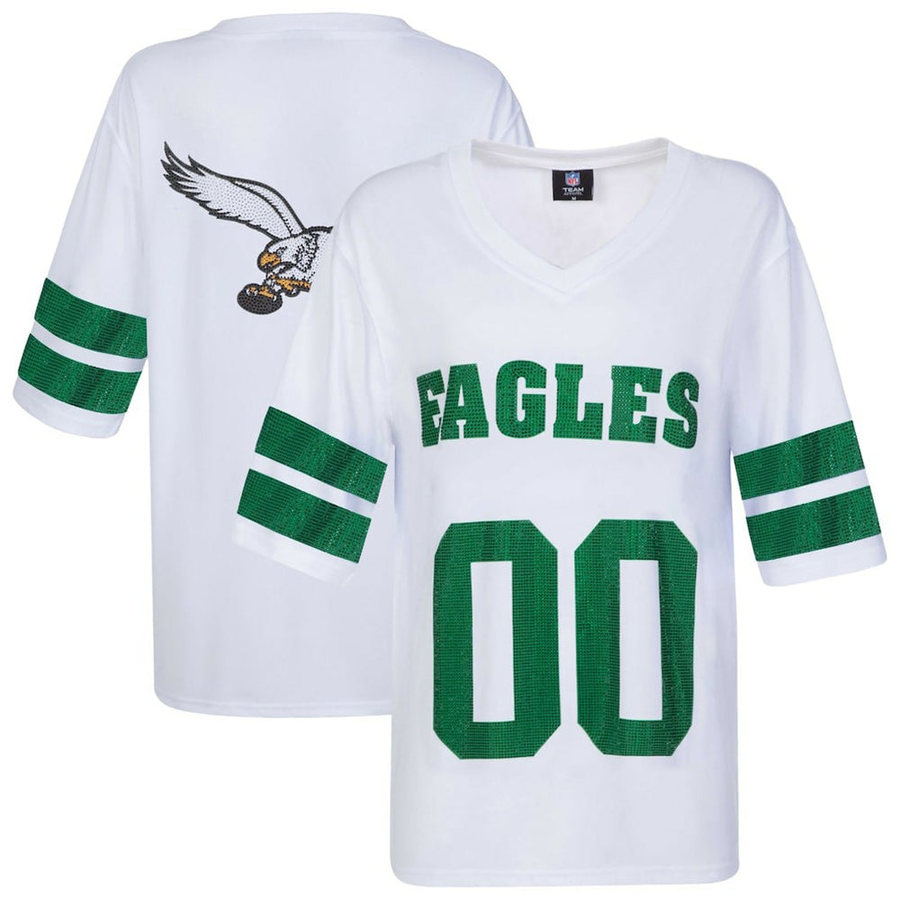 Philadelphia Eagles Cuce Women's Rhinestone V-Neck Tunic - White on sale