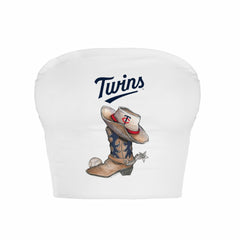 Minnesota Twins Tiny Turnip Women's Cowboy Boot Crop Tube Top White