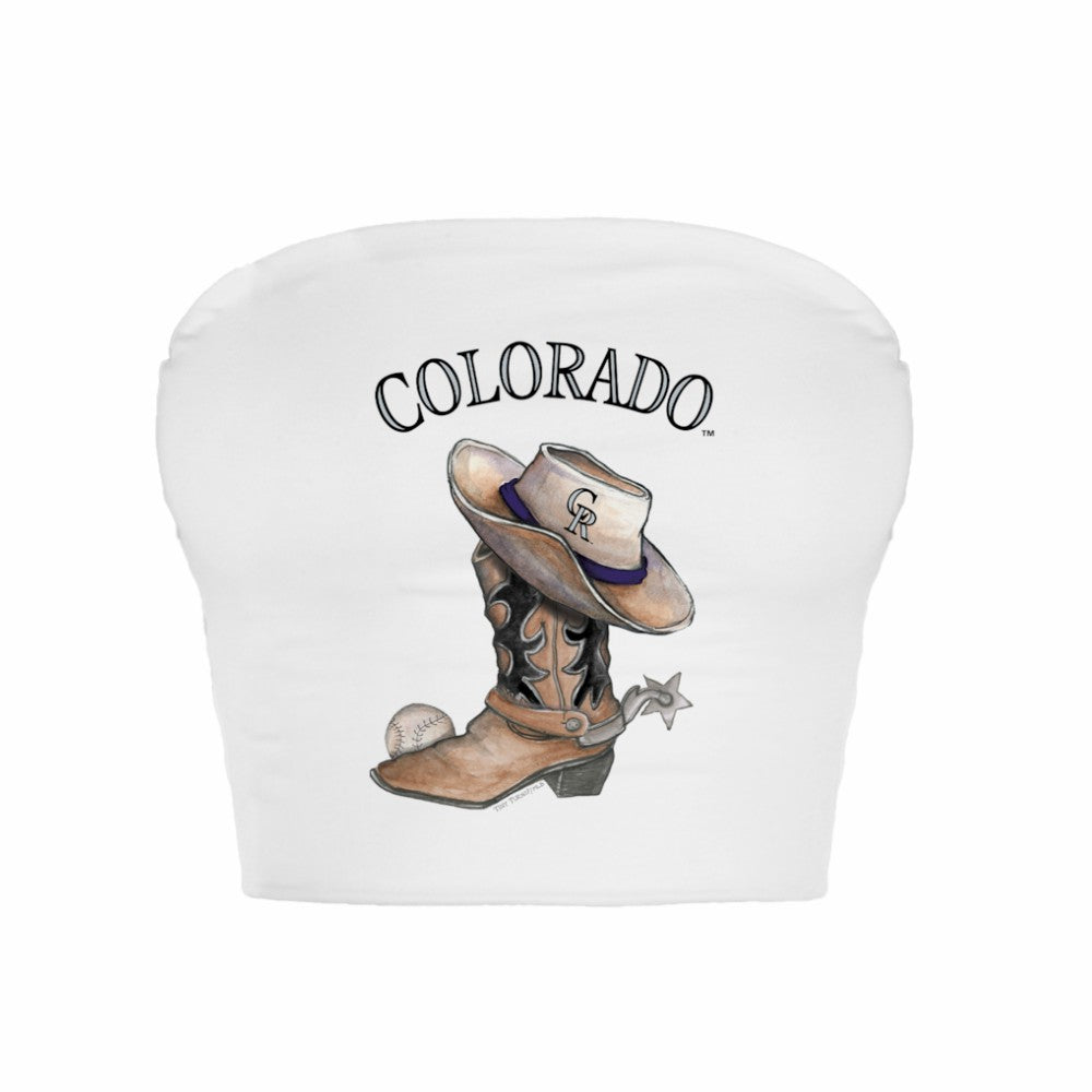 Colorado Rockies Tiny Turnip Women's Cowboy Boot Crop Tube Top White