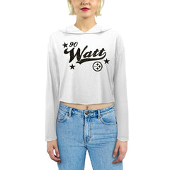 T.J. Watt Pittsburgh Steelers Majestic Threads Women's Glitter Wordmark Hoodie - White cheap