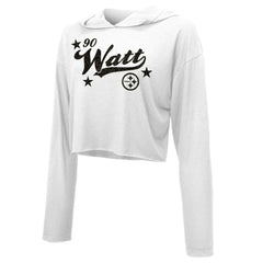 T.J. Watt Pittsburgh Steelers Majestic Threads Women's Glitter Wordmark Hoodie - White cheap