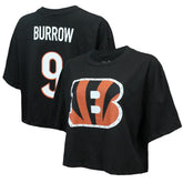 Joe Burrow Cincinnati Bengals Majestic Threads Women's Swarovski Crystals Boxy Cropped Name & Number T-Shirt - Black outlet