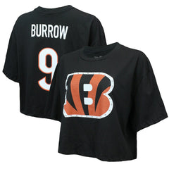 Joe Burrow Cincinnati Bengals Majestic Threads Women's Swarovski Crystals Boxy Cropped Name & Number T-Shirt - Black outlet