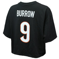 Joe Burrow Cincinnati Bengals Majestic Threads Women's Swarovski Crystals Boxy Cropped Name & Number T-Shirt - Black outlet