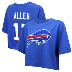Josh Allen Buffalo Bills Majestic Threads Women's Swarovski Crystals Boxy Cropped Name & Number T-Shirt - Royal outlet