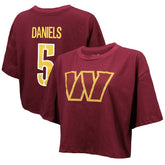 Jayden Daniels Washington Commanders Majestic Threads Women's Swarovski Crystals Boxy Cropped Name & Number T-Shirt - Burgundy for sale