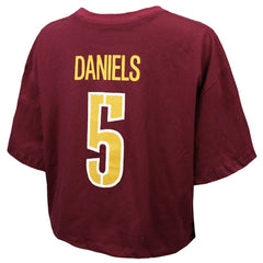 Jayden Daniels Washington Commanders Majestic Threads Women's Swarovski Crystals Boxy Cropped Name & Number T-Shirt - Burgundy for sale