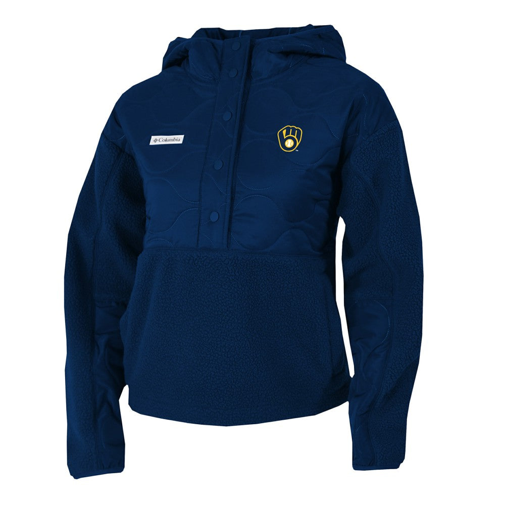 Milwaukee Brewers Women's Cloud Point Hooded Fleece Half-Snap Pullover Jacket Navy