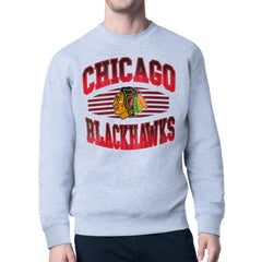 Chicago Blackhawks Starter Team Grit Graphic Fleece Pullover Sweatshirt - Gray Sweatshirts