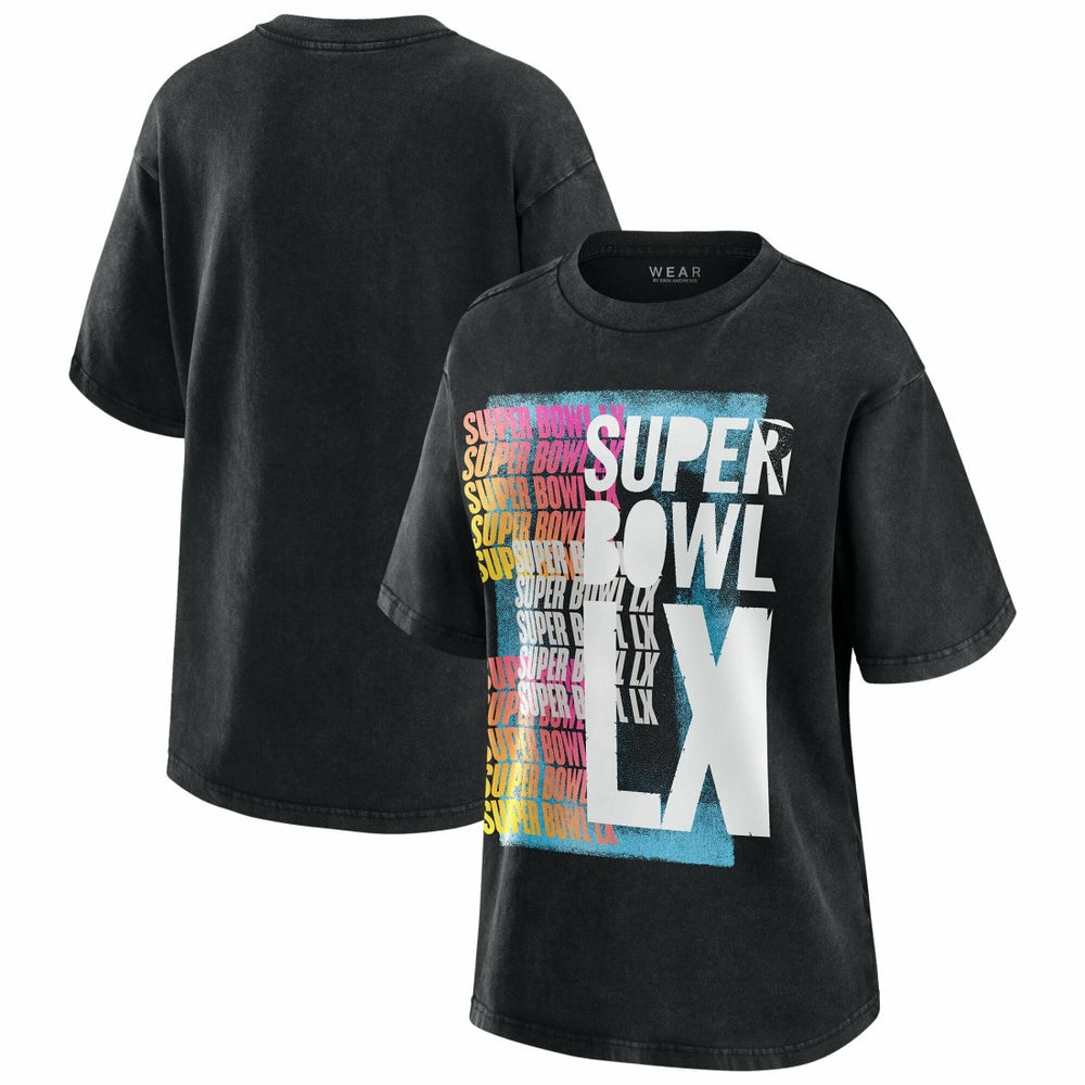 Super Bowl LX WEAR by Erin Andrews Women's Vintage Boyfriend T-Shirt - Black discount