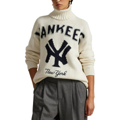 Yankees Polo Ralph Lauren Women's Wool-Blend Turtleneck Sweater Cream