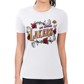 Los Angeles Lakers G-III 4Her by Carl Banks Women's Super-Slim Fit Lightweight Roses Crew Neck T-Shirt - White outlet