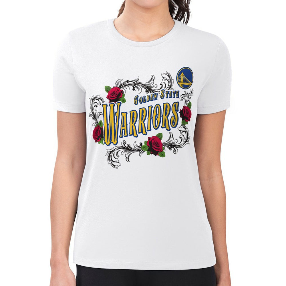 Golden State Warriors G-III 4Her by Carl Banks Women's Super-Slim Fit Lightweight Roses Crew Neck T-Shirt sale - White outlet