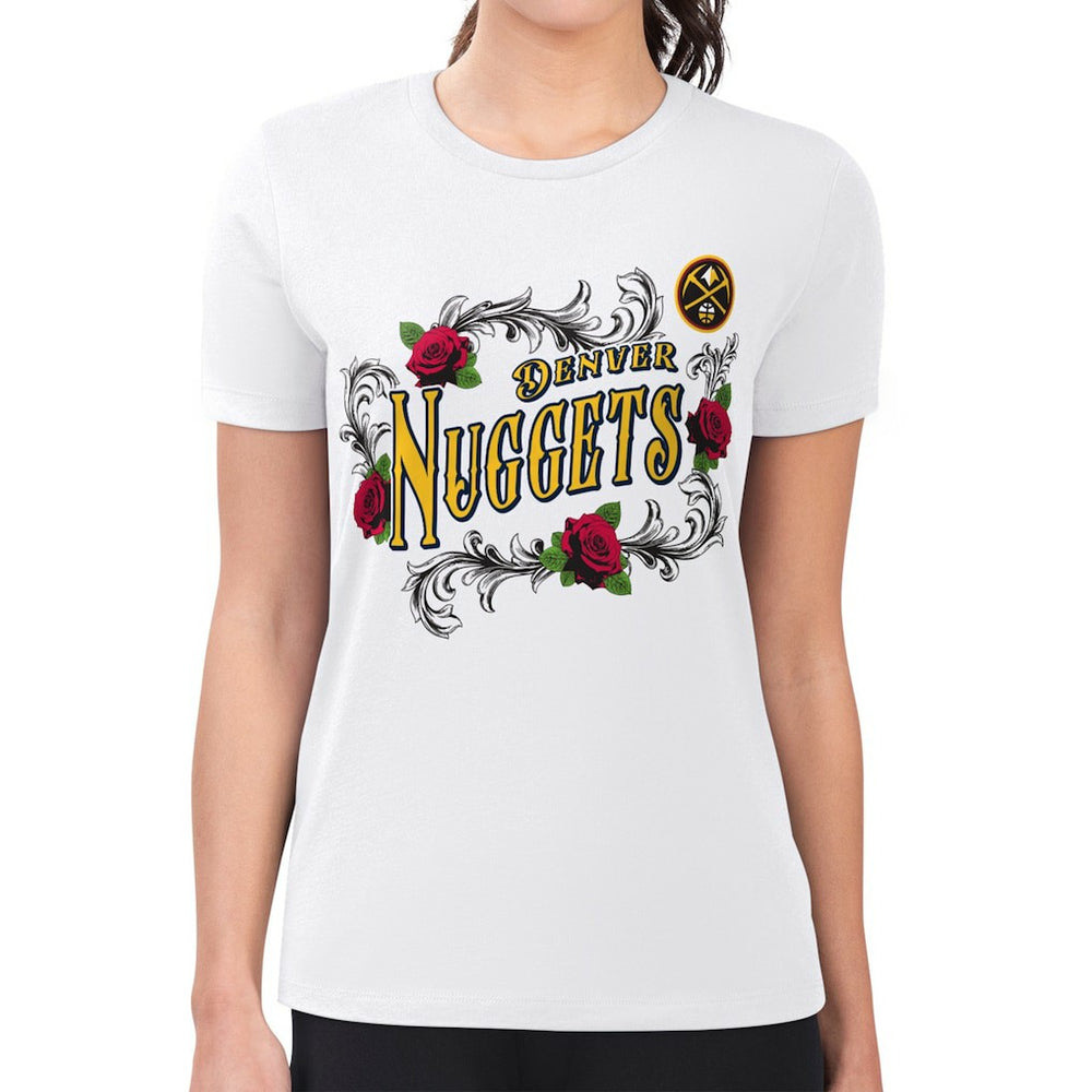Denver Nuggets G-III 4Her by Carl Banks Women's Super-Slim Fit Lightweight Roses Crew Neck T-Shirt sale - White for sale