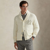 New York Yankees Polo Ralph Lauren Wool Shawl Button-Up Cardigan Cream