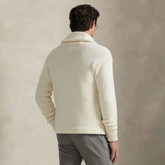 New York Yankees Polo Ralph Lauren Wool Shawl Button-Up Cardigan Cream