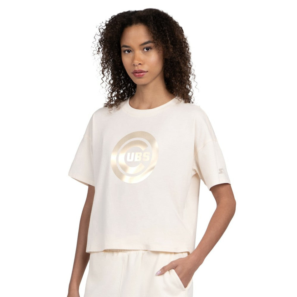 Chicago Cubs Starter Women's Pastels Boxy Cropped T-Shirt Cream