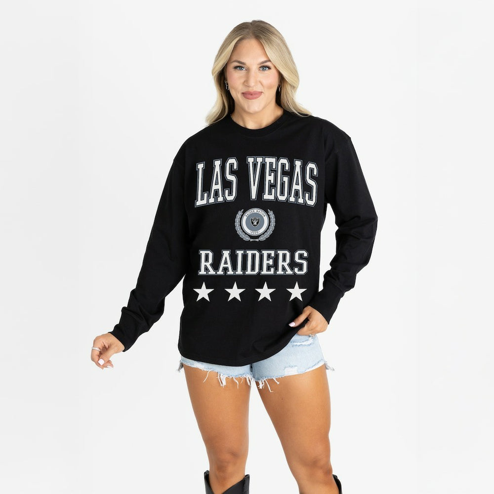 Las Vegas Raiders Gameday Couture Women's Oversized Everyday Star Long Sleeve T-Shirt - Black on sale