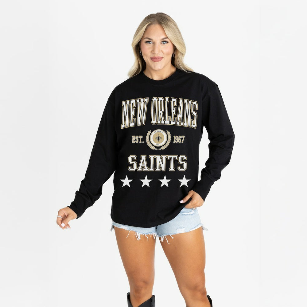 New Orleans Saints Gameday Couture Women's Oversized Everyday Star Long Sleeve T-Shirt - Black for sale
