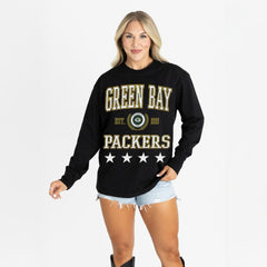Green Bay Packers Gameday Couture Women's Oversized Everyday Star Long Sleeve T-Shirt - Black cheap