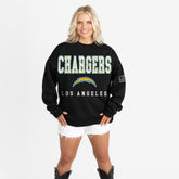 Los Angeles Chargers Gameday Couture Women's Oversized Level Up Black Label Premium Fleece Sweatshirt - Black on sale