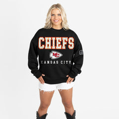 Kansas City Chiefs Gameday Couture Women's Oversized Level Up Black Label Premium Fleece Sweatshirt - Black for sale