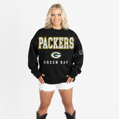 Green Bay Packers Gameday Couture Women's Oversized Level Up Black Label Premium Fleece Sweatshirt - Black outlet