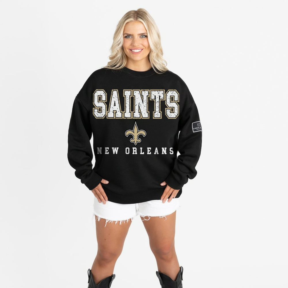 New Orleans Saints Gameday Couture Women's Oversized Level Up Black Label Premium Fleece Sweatshirt - Black outlet