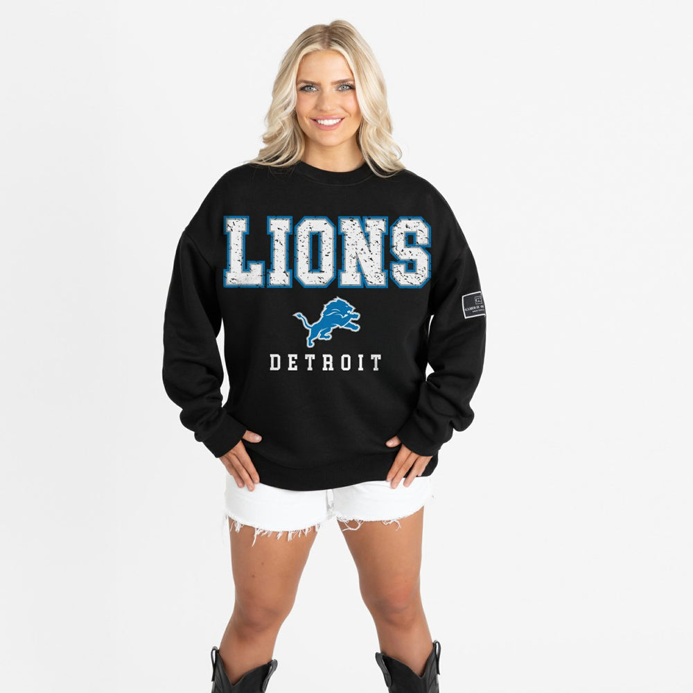 Detroit Lions Gameday Couture Women's Oversized Level Up Black Label Premium Fleece Sweatshirt - Black online
