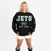 New York Jets Gameday Couture Women's Oversized Level Up Black Label Premium Fleece Sweatshirt - Black for sale