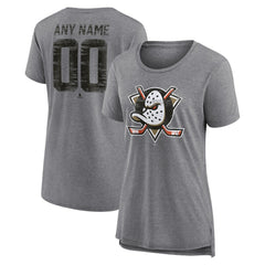 Anaheim Ducks Women's Heritage Custom Tri-Blend T-Shirt - Gray T-shirts
