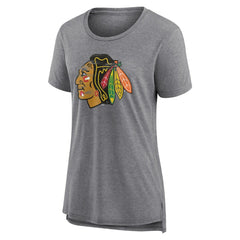 Chicago Blackhawks Women's Heritage Custom Tri-Blend T-Shirt - Gray T-shirts