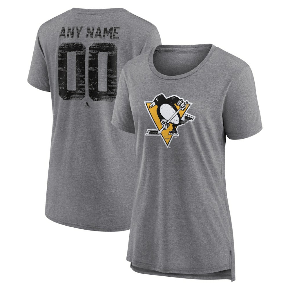 Pittsburgh Penguins Women's Heritage Custom Tri-Blend T-Shirt - Gray T-shirts