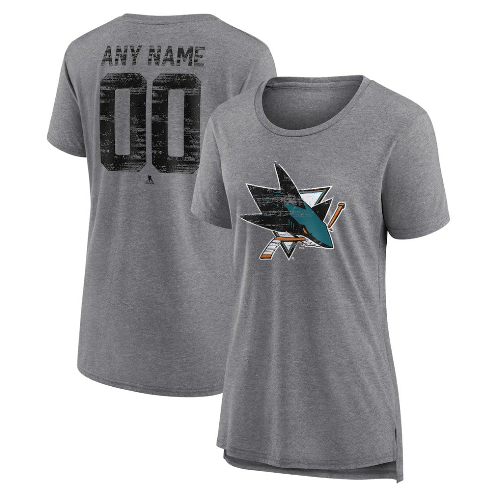 San Jose Sharks Women's Heritage Custom Tri-Blend T-Shirt - Gray T-shirts