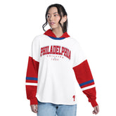 Philadelphia Phillies G-III 4Her by Carl Banks Women's Key Player Oversized Hooded Long Sleeve T-Shirt White/Red