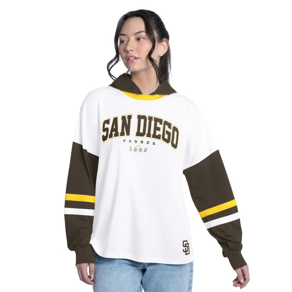 San Diego Padres G-III 4Her by Carl Banks Women's Key Player Oversized Hooded Long Sleeve T-Shirt White/Brown