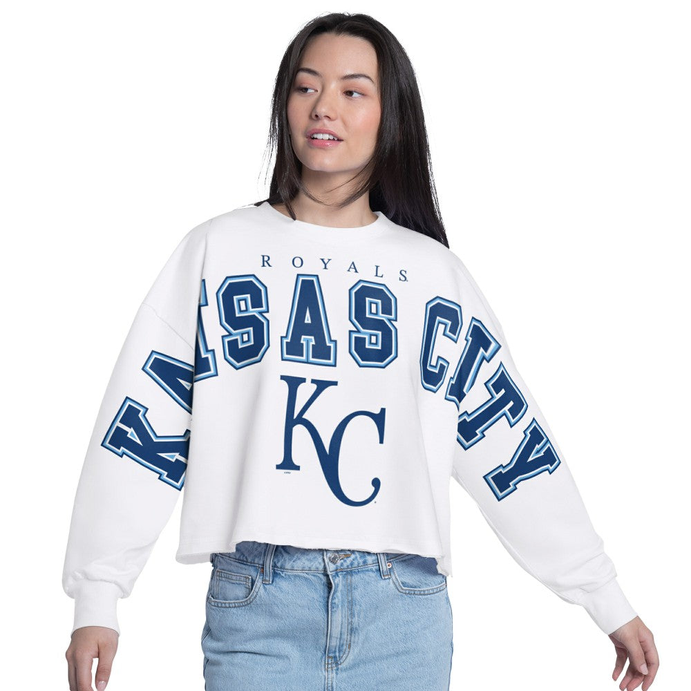 Kansas City Royals G-III 4Her by Carl Banks Women's Bleachers Cropped Pullover Sweatshirt White