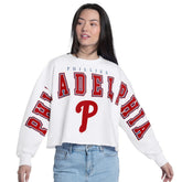 Philadelphia Phillies G-III 4Her by Carl Banks Women's Bleachers Cropped Pullover Sweatshirt White