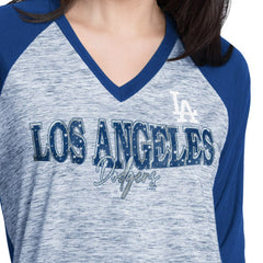 Los Angeles Dodgers G-III 4Her by Carl Banks Women's Speed Training 3/4-Sleeve Rhinestone V-Neck T-Shirt Royal/Heather Royal