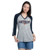 Detroit Tigers G-III 4Her by Carl Banks Women's Speed Training 3/4-Sleeve Rhinestone V-Neck T-Shirt Navy/Heather Navy