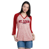 St. Louis Cardinals G-III 4Her by Carl Banks Women's Speed Training 3/4-Sleeve Rhinestone V-Neck T-Shirt Red/Heather Red