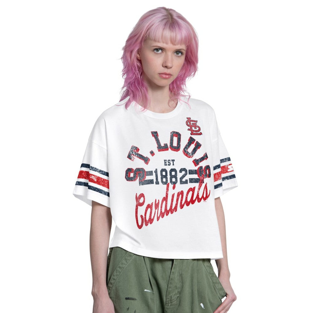St. Louis Cardinals Starter Women's Cropped Hurry Up Offense T-Shirt White