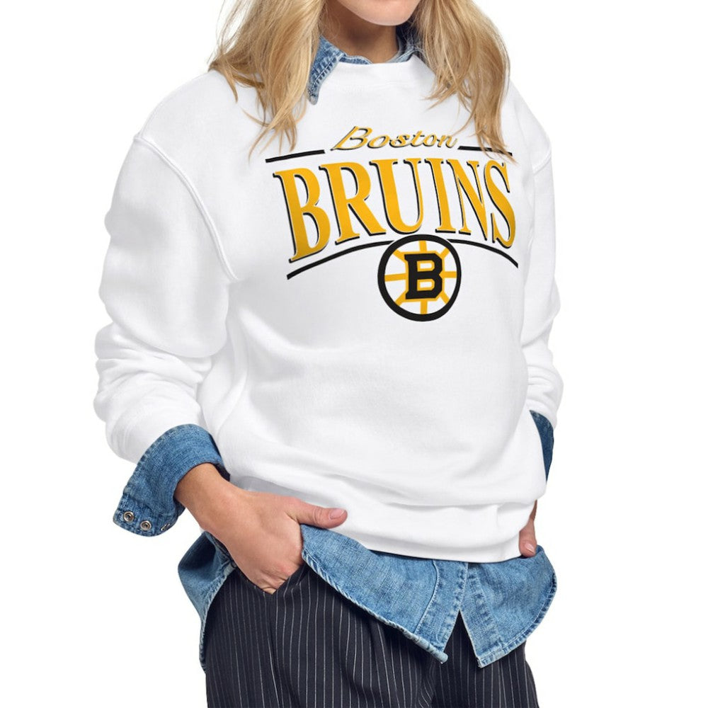 Boston Bruins Starter Women's Arch Stripe Fleece Sweatshirt - White Sweatshirts