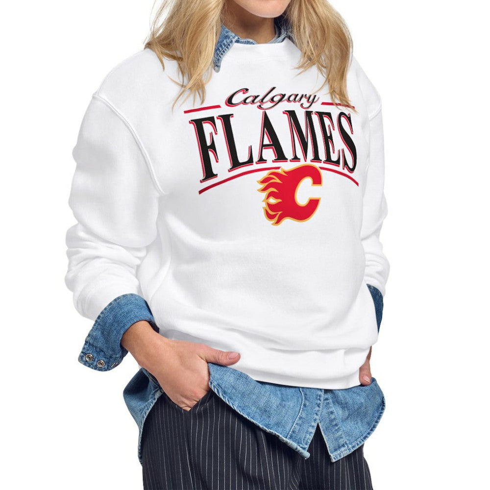 Calgary Flames Starter Women's Arch Stripe Fleece Sweatshirt - White Sweatshirts