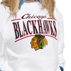 Chicago Blackhawks Starter Women's Arch Stripe Fleece Sweatshirt - White Sweatshirts