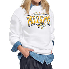 Nashville Predators Starter Women's Arch Stripe Fleece Sweatshirt - White Sweatshirts