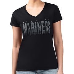 Seattle Mariners G-III 4Her by Carl Banks Women's Metallic Drop Lightweight V-Neck T-Shirt Black
