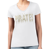 Pittsburgh Pirates G-III 4Her by Carl Banks Women's Metallic Drop Lightweight V-Neck T-Shirt White